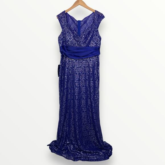 Ever Pretty Floral Lace Dress Women’s 12 Blue Metallic - Picture 1 of 6